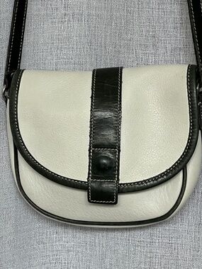 ROOTS Leather Crossbody Bag Vintage White & Blue Leather Small